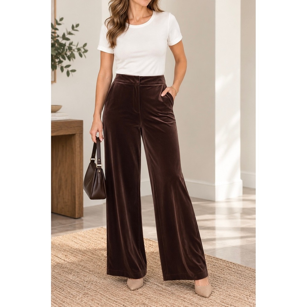 Sofia Jeans by Sofia Vergara Brown Velvet Wide Leg Pants Size 6 High Rise